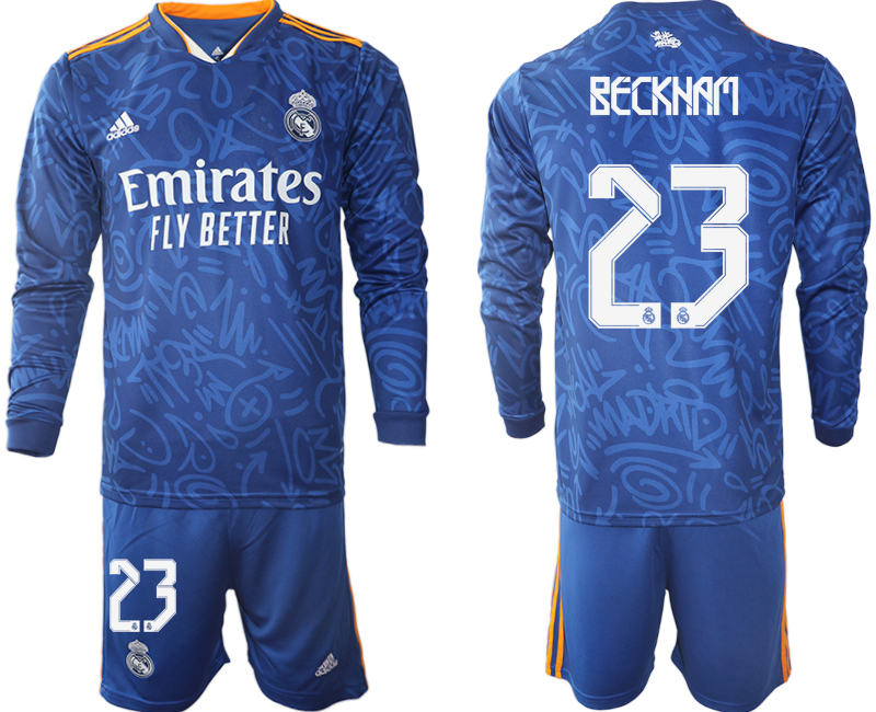 Men 2021-2022 Club Real Madrid away blue Long Sleeve #23 Soccer Jersey